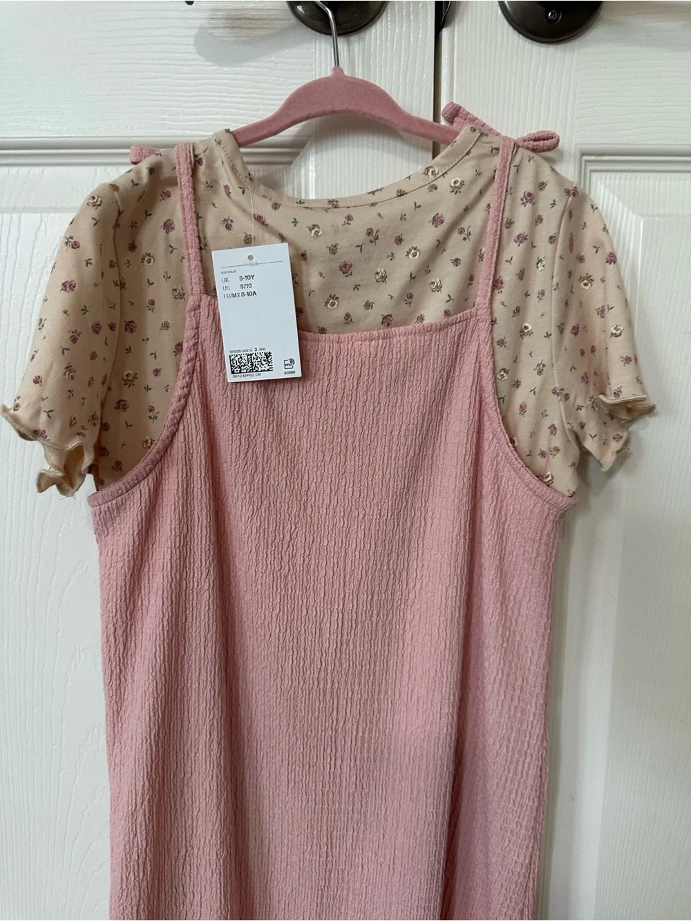 H&M - Girls' Pink Ruffle-Hem Pinafore Dress with Floral Tee
